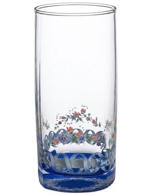 Hand Painted Floral Glasses‎ Blue Ribbon Bows Set of 6 Drinking Glass Vintage